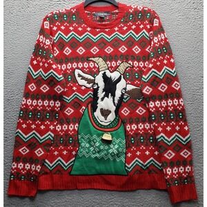 Vintage 33 Degrees Ugly Christmas Sweater Unisex Large Fair Isle Goat Crew Neck